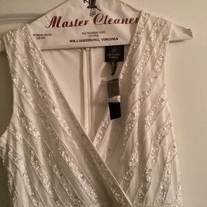 Adrianna Papell Women's Formal Dress Size 8 White Beaded Sleeveless Evening Gown